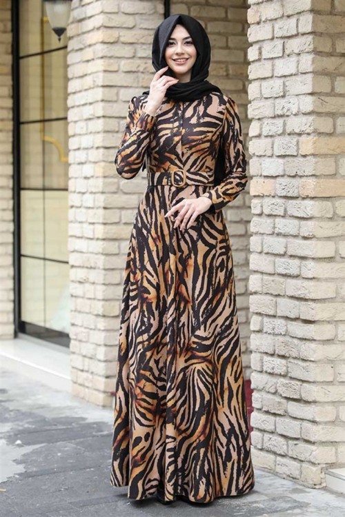 Pınar Şems Kışlık Zebra Elbise Sarı